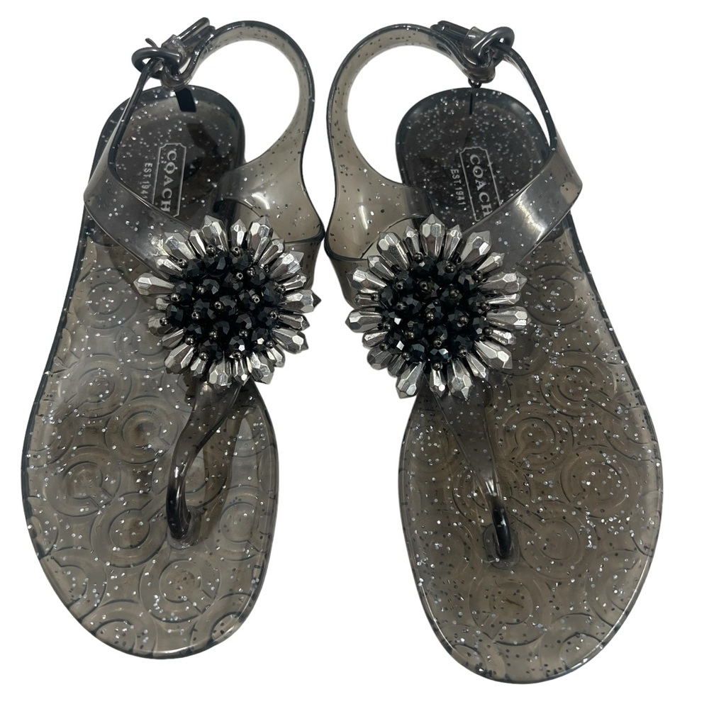 Coach Clear Glitter and Beaded Hilda Jelly Sandals Women Size 5B